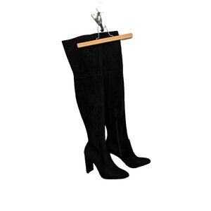 Aldo Over The Knee Sock Boots Black Women 9 Faux Suede Block Heel